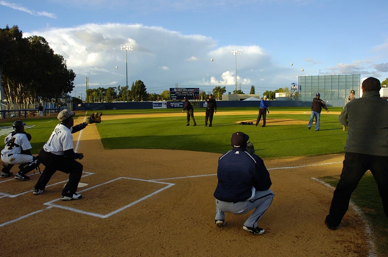Warmups on a youth baseball field